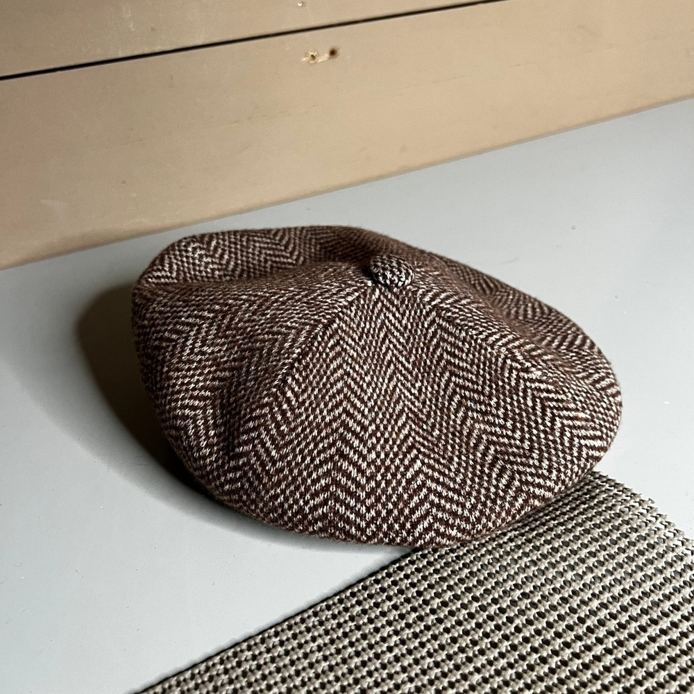 Kangol Heritage 504 Flat Cap Brown Herringbone Wool Blend Driver Hat Small